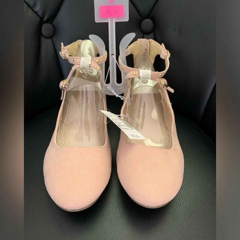 Girls Studded Ankle Strap Ballet Flats - Blush-Sz-6